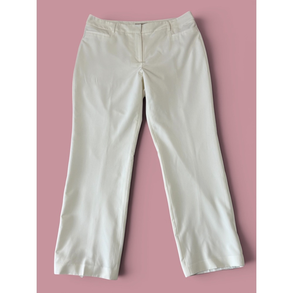 Roz & Ali Womens Off White Straight Leg Dress Pants Size 14 Trousers Officecore